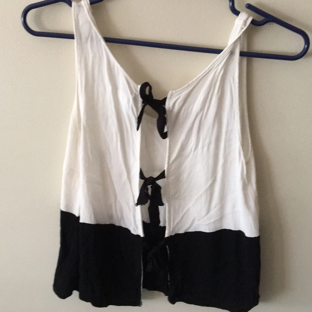 Black and White tank top with bow back closures